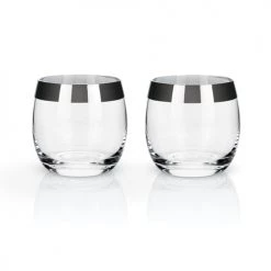 True Brands Glassware True Fabrications Viski Chrome Rim Tumblers - Set Of 2