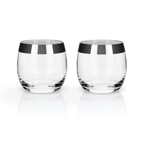 True Brands Glassware True Fabrications Viski Chrome Rim Tumblers - Set Of 2 4 True Brands Glassware True Fabrications Viski Chrome Rim Tumblers - Set Of 2