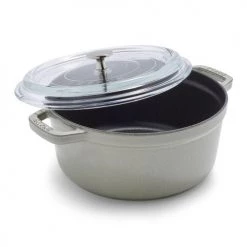 Cookware Staub Round Cocotte, 4qt With Glass Lid White Truffle