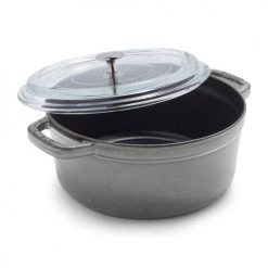 Staub Round Cocotte, 4qt With Glass Lid Graphite Grey Cookware