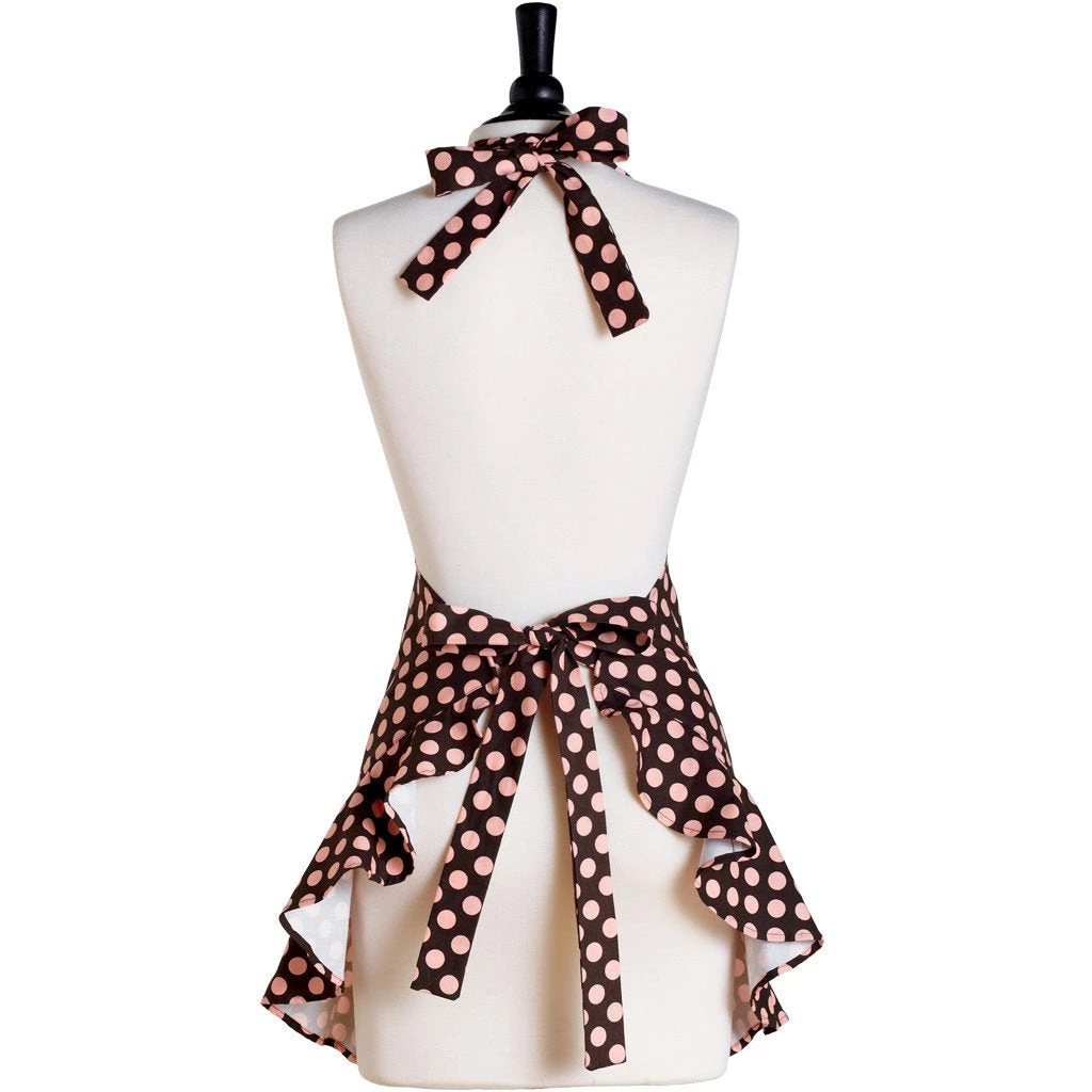 Jessie Steele Josephine Apron, Brown & Pink Polka Dot 4 Jessie Steele Josephine Apron, Brown & Pink Polka Dot