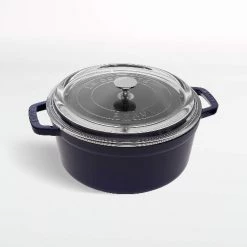 Staub Round Cocotte, 4qt With Glass Lid Dark Blue