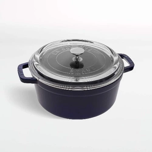 Staub Round Cocotte, 4qt With Glass Lid Dark Blue 3 Staub Round Cocotte, 4qt With Glass Lid Dark Blue