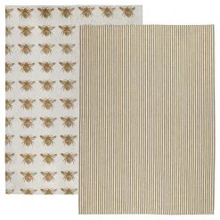 Raine & Humble Tea Towels, Honey Bee/Stripe, Set/2 Table/Bar 7 Raine & Humble Tea Towels, Honey Bee/Stripe, Set/2 Table/Bar